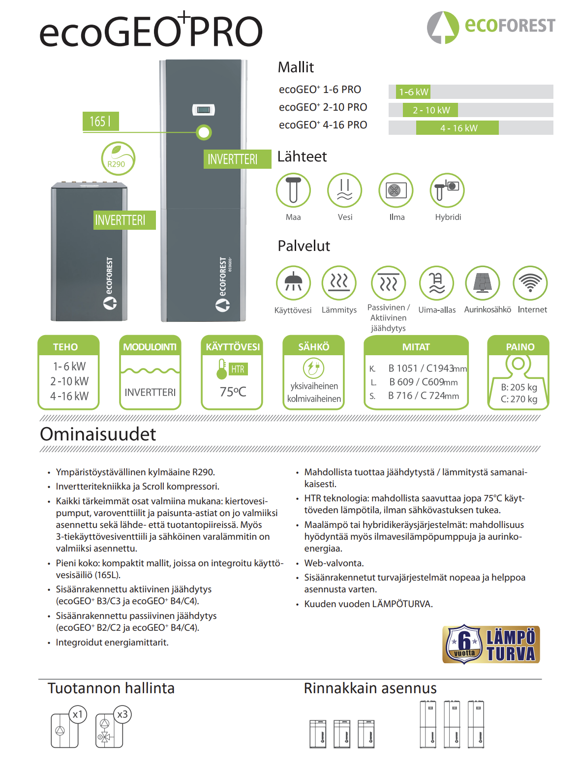 Ecoforest ecoGEO⁺ B1 T 2-10 PRO HTR EH maalämpöpumppu